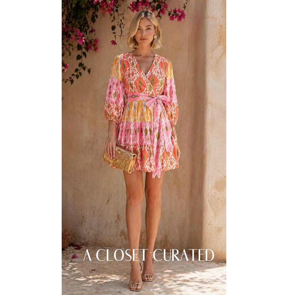 Charina Sarte Alhambra Wrap Mini Dress XS Pink Orange